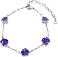 wholesale 925 Sterling Silver Purple Flower & Heart Stone Adjustable Bracelet Gift for Women and Girls-02-Flower