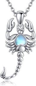 wholesale 925 Sterling Silver Heart-Shaped Moonstone Scorpion Pendant Necklaces  for Her-0-0
