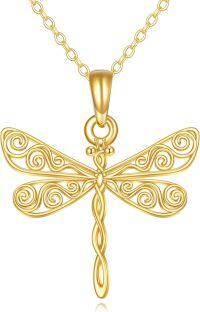 wholesale 14K Gold Filigree Dragonfly Pendant Necklace for Women - Animal Lovers' for Anniversaries & Birthdays-A-Yellow Gold