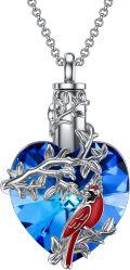 wholesale 925 Sterling Silver Blue Crystal Bird Heart Pendant Necklace-0-0