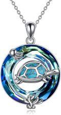 wholesale 925 Sterling Silver Blue Crystal Tortoise Pendant Necklace with Turquoise Stone and Coral Charm-0-0