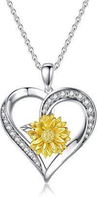 wholesale 925 Sterling Silver Sunflower Heart Pendant Necklace for Women - Memorial Jewelry with Cubic Zirconia and Chain (Length 46cm)-Sunflower