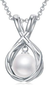 wholesale Sterling Silver Infinity Necklace with Birthstone Anniversary Wedding Jewelry Gift for Women-Pearl B