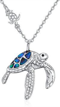 wholesale 925 Sterling Silver Blue Abalone Shell Inlay Sea Turtle Pendant Necklace with CZ Accents and Extender Chain (18+2)-2-Turtle-Abalone Shell (with Little Turtle)