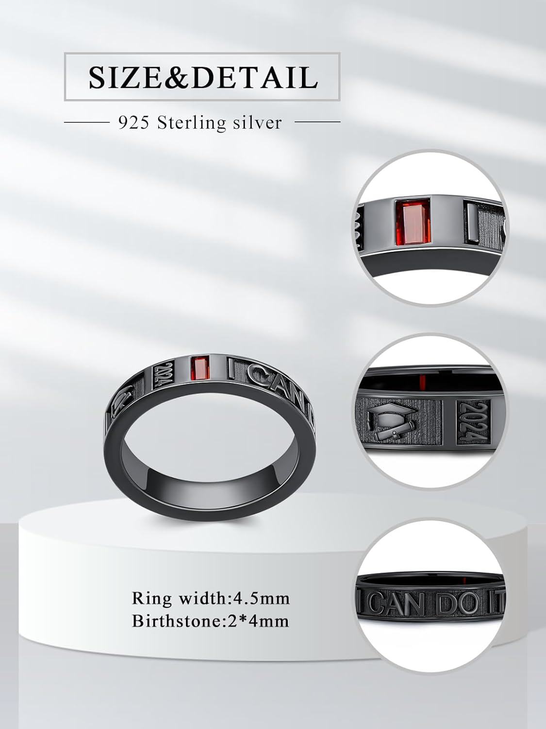 925 Sterling Silver Birthstone Men s Customizable Band Class Ring High School College Graduation Jewelry Gift 1 2 3 Pattern-0-6