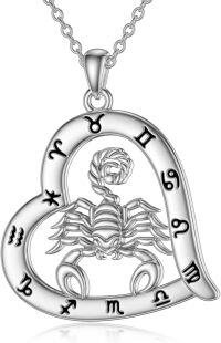 wholesale Sterling Silver Zodiac Necklace with 12 Constellations Horoscope Heart Pendant for Women-01-Scorpio Necklace(10.24-11.22)-01-Scorpio Necklace(10.24-11.22)