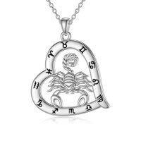 wholesale 925 Sterling Silver Zodiac Necklace with 12 Constellations Horoscope Heart Pendant for Women-01-Scorpio Necklace(10.24-11.22)-01-Scorpio Necklace(10.24-11.22)