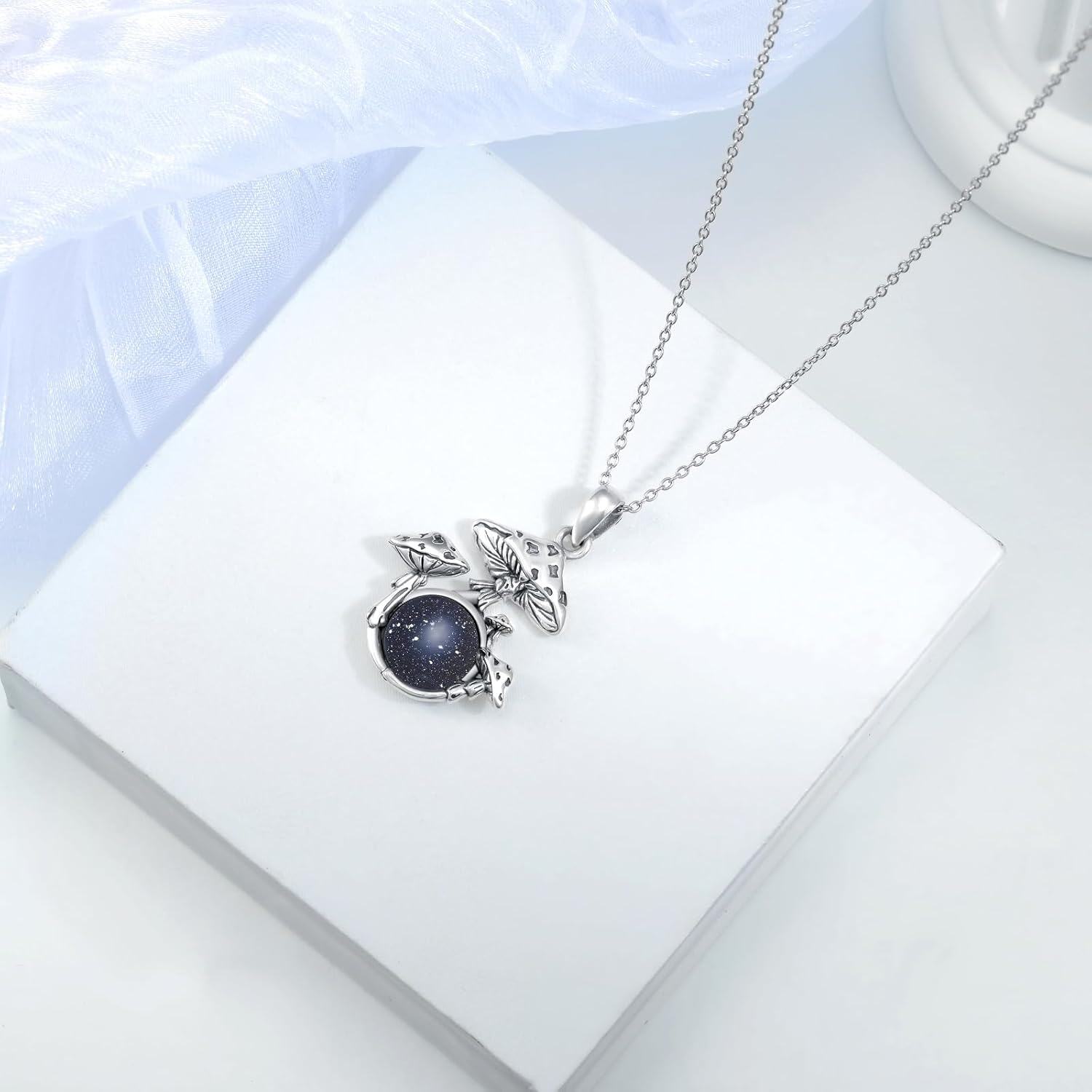  Sterling Silver Mushroom Necklace Jewelry Gift for Female Mushroom Lovers -0-5