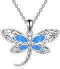 wholesale 925 Sterling Silver Blue Opal Filigree Dragonfly Pendant Necklace for Women and Moms-0-0