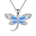 wholesale 925 Sterling Silver Blue Opal Filigree Dragonfly Pendant Necklace for Women and Moms-0-0