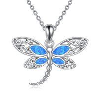 wholesale 925 Sterling Silver Blue Opal Filigree Dragonfly Pendant Necklace for Women and Moms-Blue Opal Dragonfly Pendant