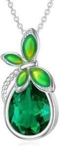 wholesale 925 Sterling Silver & Cubic Zirconia Dragonfly May Birthstone Emerald Necklace for Women-0-0