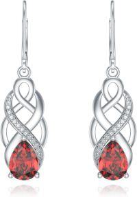 wholesale 925 Sterling Silver 12 Months Birthstone Celtic Knot Drop Leverback Earrings-Red