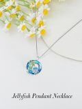 TOUPOP Sterling Silver Blue Opal Tropical Palm Tree Jellyfish Pendant Necklace-0-3