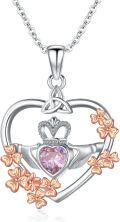 wholesale 925 Sterling Silver Metal Heart Crown Butterfly Pink Crystal Pendant Necklace Gift for Her-0-0