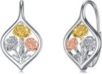 wholesale 925 Sterling Silver Multi-Color Flower Leverback Earrings for Women and Teen Girls' Gifts-A-January