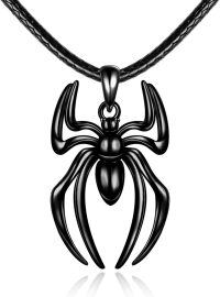wholesale 925 Sterling Silver Black Spider Pendant Leather Chain Necklace for Men Gothic s-02-Black Spider Necklace