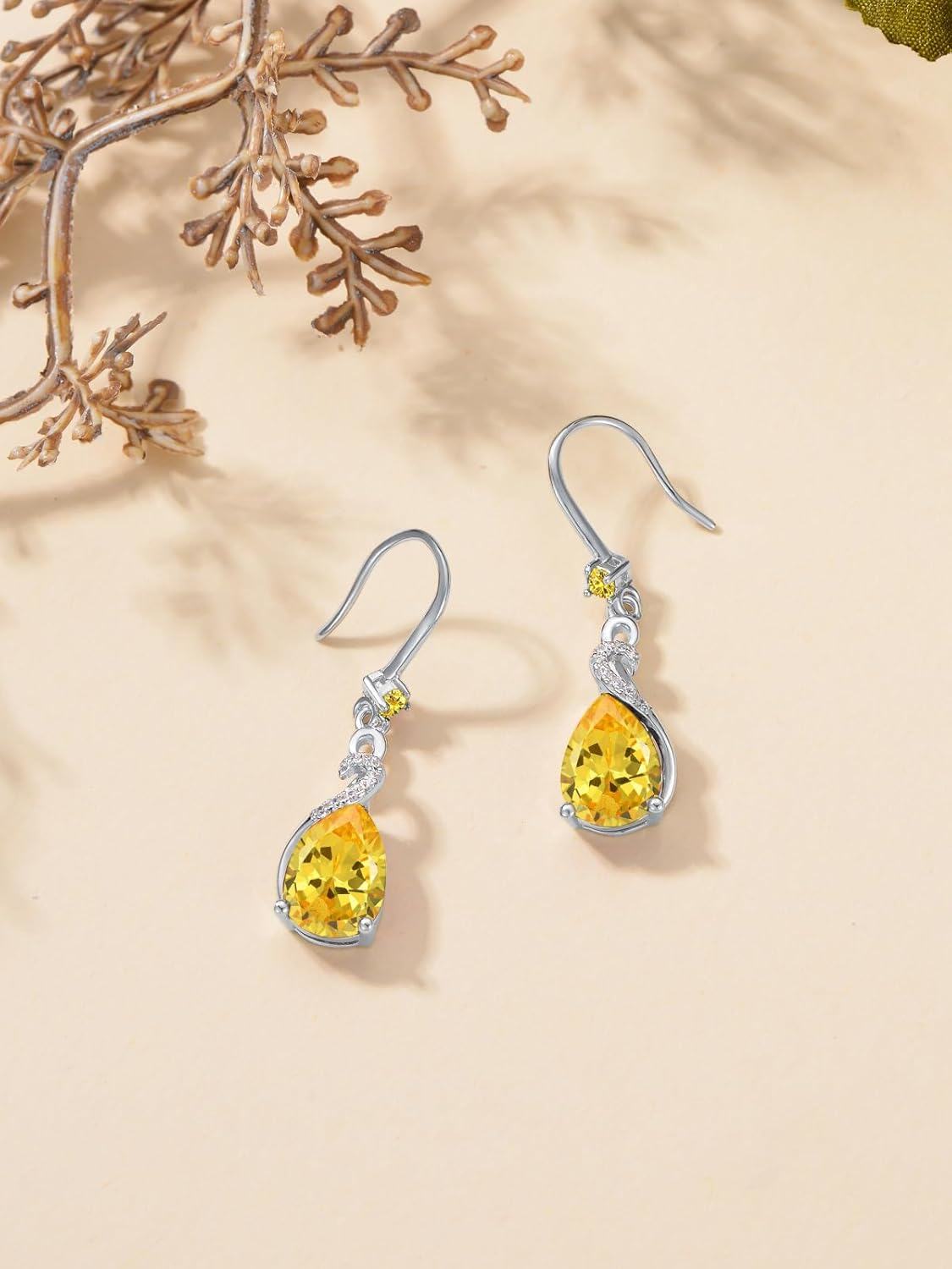 wholesale Sterling Silver Citrine Teardrop Dangle Earrings, November Birthstone Jewelry for Women, 22x8mm Gift for Mom, Wedding, Party-0-3