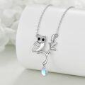 wholesale 925 Sterling Silver Owl Teardrop Pendant Necklace with Moonstone and Branch Charm-0-3