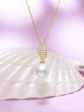 TOUPOP 14K Gold Freshwater Cultured Pearl Necklace with Bow Heart Dolphin Pendant-0-1