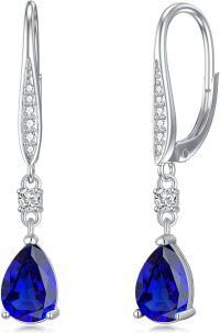 wholesale 925 Sterling Silver Blue Austrian Crystal Pear Drop Leverback Earrings for Women's Gifts-09-sapphire-Sept