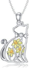 wholesale Sterling Silver Lab Grown Diamond Cat Birth Flower Necklace for Women-0-5
