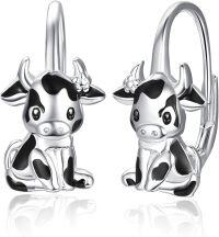 wholesale 925 Sterling Silver Animal Leverback Hoop Earrings Axolotl Cat Sloth Dog Fox Huggie Hypoallergenic Jewelry Gifts for Women Teens-Cow
