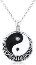 wholesale 925 Sterling Silver Yin Yang Pendant Necklace with Black Onyx and White Enamel Design for Men & Women-0-0