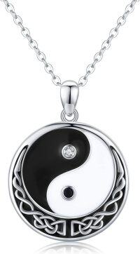 wholesale 925 Sterling Silver Yin Yang Pendant Necklace with Black Onyx and White Enamel Design for Men & Women-A-YinYang Necklace