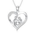 wholesale 925 Sterling Silver Heart Family Pendant Necklace Wholesale With Cubic Zirconia-0-0