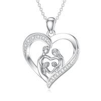 wholesale 925 Sterling Silver Heart Family Pendant Necklace Wholesale With Cubic Zirconia-Two