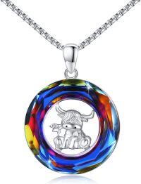 wholesale 925 Sterling Silver Rainbow Crystal Highland Cow Pendant Necklace-Crystal Volcano