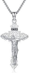 wholesale 925 Sterling Silver Crucifix Pendant Necklace for Men - INRI Design (24 Length)-0-0