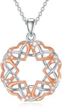 wholesale 925 Sterling Silver Celtic Knot Cubic Zirconia Accent Flower Pendant Necklace for Women Gifts-Love Heart-Rose Gold