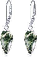 wholesale 925 Sterling Silver Moss Agate Teardrop Leverback Earrings  for Women-0-0