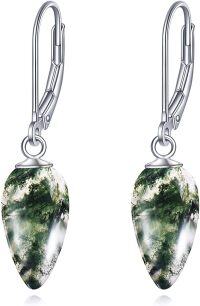 wholesale 925 Sterling Silver Moss Agate Teardrop Leverback Earrings  for Women-moss agate earrings