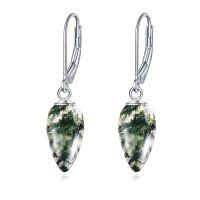 wholesale 925 Silver Moss Agate Drop Earrings Platinum Plated Teardrop Lever Back For Women-moss agate earrings