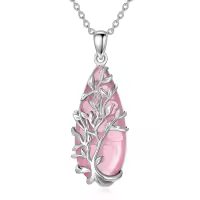 TOUPOP Sterling Silver Tree of Life Pendant Necklace with Pink Stone Jewelry Christmas Valentine Mothers Day Birthday Gifts for Women Her Wife Girls Mom-undefined