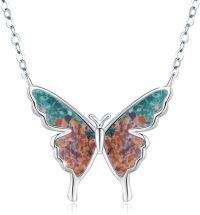 wholesale 925 Sterling Silver Multi-Color Stone Butterfly Pendant Necklace - Elegant Charm  for Her-Butterfly Necklace(Green-2)