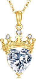 wholesale 14K Gold & Heart Zircon Queen Crown Necklace for Women, Power & Strength Symbol, 21.1mm Pendant, 16-18 Chain, Hypoallergenic, Gift for Her-0-0