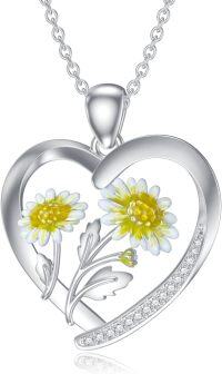 wholesale 925 Sterling Silver Daisy Floral Heart Pendant Necklace for Women-4-April-Daisy