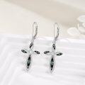 wholesale 925 Sterling Silver Black Shell & Cubic Zirconia Cross Dangle Drop Earrings for Women-0-2