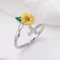 TOUPOP Sterling Silver Cross Sunflower Open Adjustable Ring Christian Gift-0-3