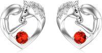 wholesale 925 Sterling Silver Hypoallergenic Crystal Horse Stud Earrings 12mm (0.47) Heart Charm Gift for Women Horse Lovers-01-Simulated Garnet-Jan.