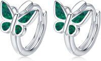 wholesale 925 Sterling Silver Green Opal Butterfly Huggie Hoop Earrings for Women Gifts-Dark Green