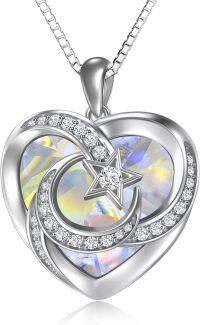 wholesale 925 Sterling Silver Heart Crystal Moon Star Necklace Women s Birthstone Jewelry Gift-04-April