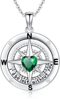 wholesale 925 Sterling Silver 12 Birthstones Nautical Compass Necklace for Women-05-May-Emerald