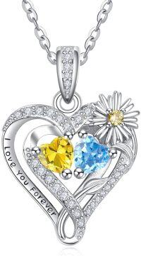 wholesale  Sterling Silver Daisy Heart Birthstone Necklace for Women -11-12-Nov-Dec