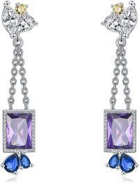 wholesale 925 Sterling Silver Emerald Birthstone Dangle Earrings for Women-Feb.-Amethyst