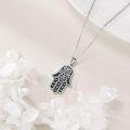 wholesale 925 Sterling Silver Black Enamel & Cubic Zirconia Hamsa Pendant Necklaces for Men and Women-0-2
